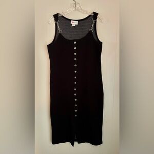 Vintage 90’s Cristina Midi Bodycon Tank Dress Sliver Clip Accents